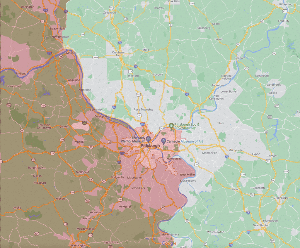 Gerard Service Area Map